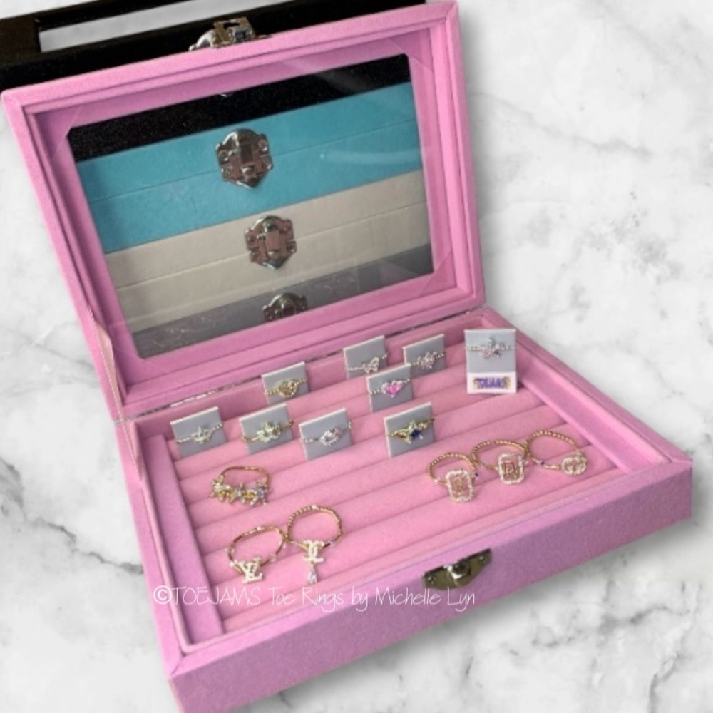 JEWELRY BOX/TOE RING ORGANIZER Ring Box Pretty Velvet Storage Display Case BEIGE